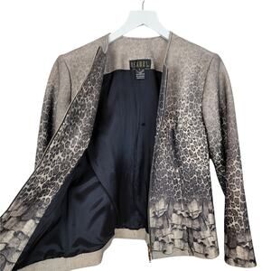 Isabel IS Leopard Ruffles Animal Print Zip Front Blazer Jacket - Size Small